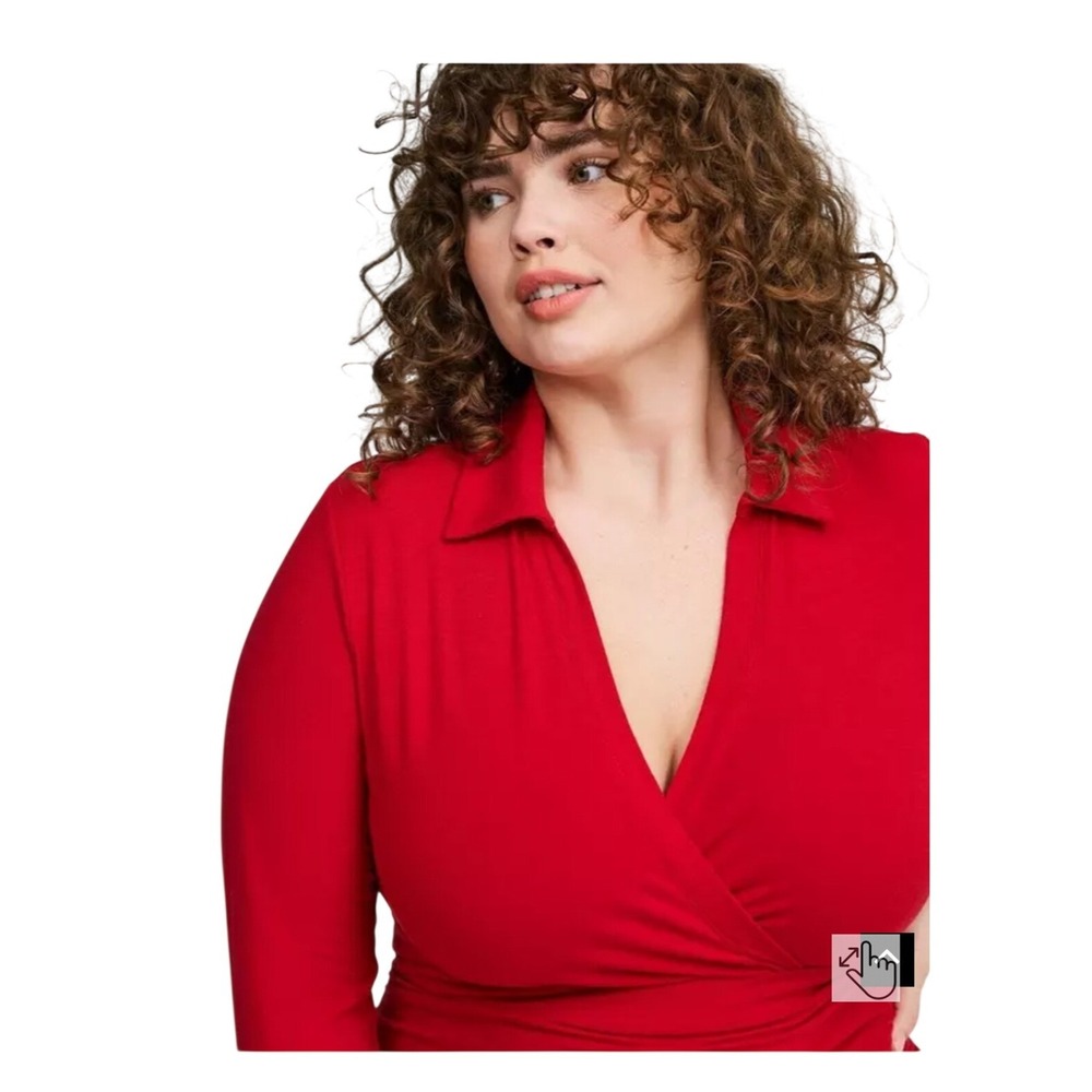 Torrid Red Ruched Mini Jersey Long Sleeve Collar Surplice Dress plus size 5X - Picture 3 of 9